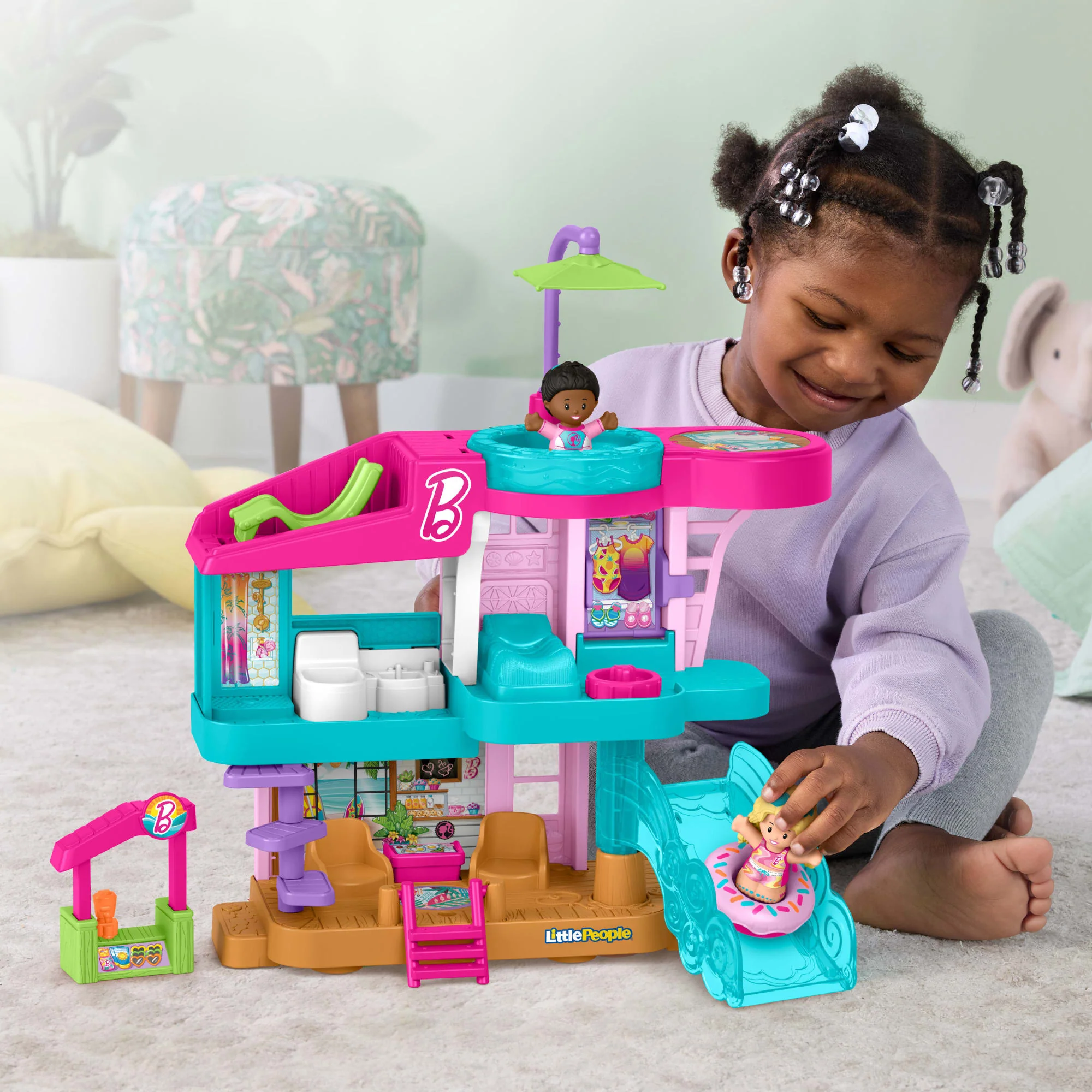 Fisher-Price-Coffret Maison De Plage Barbie Little People-2 Figurines - Imagen 2